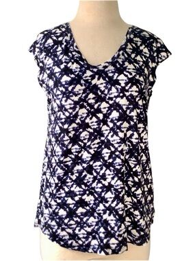 J. Jill Black and Blue Geometric Short Sleeve Top